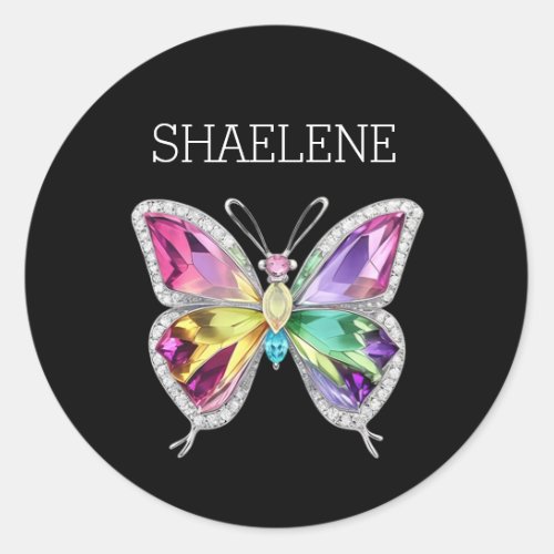 Jewelled Rainbow Crystal Butterfly Classic Round Sticker