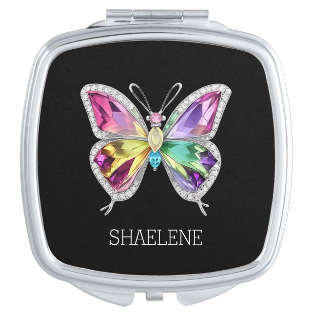 Jewelled Rainbow Crystal Butterfly Compact Mirror (Front)