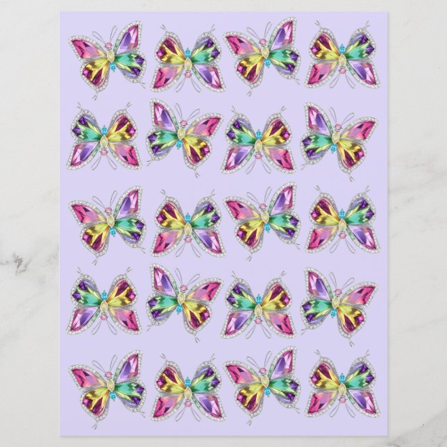 Jewelled Rainbow Crystal Butterfly Scrapbook Paper (Front)