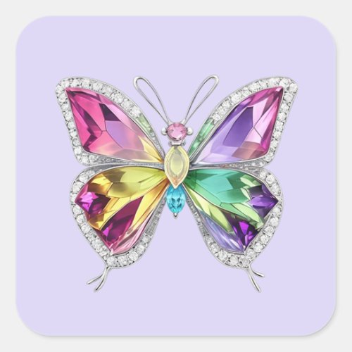 Jewelled Rainbow Crystal Butterfly Square Sticker