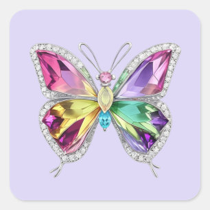 Jewelled Rainbow Crystal Butterfly Square Sticker