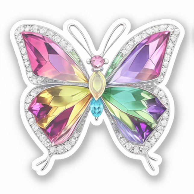 Jewelled Rainbow Crystal Butterfly Sticker (Front)