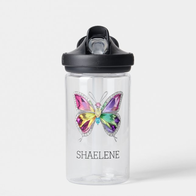 Jewelled Rainbow Crystal Butterfly Water Bottle (Front)