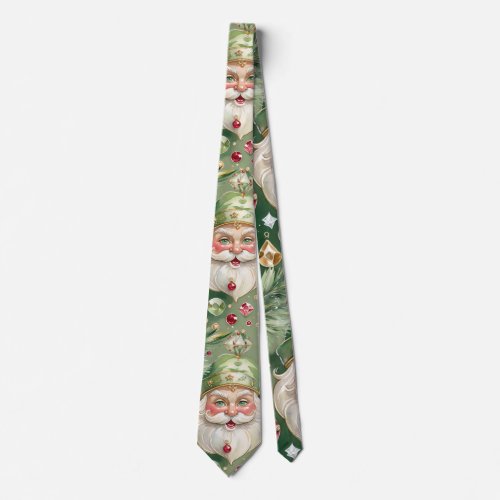 Jewelled Santa Watercolor Vintage Style Christmas Neck Tie