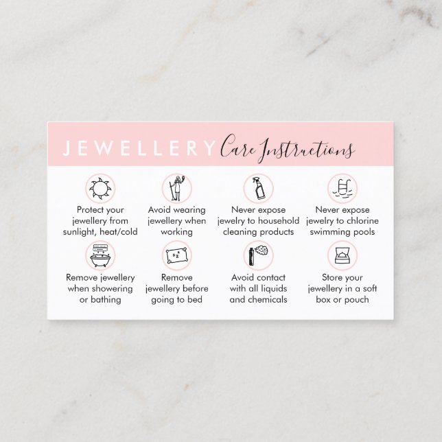 Jewellery Aftercare Instructions Business Card (Back)