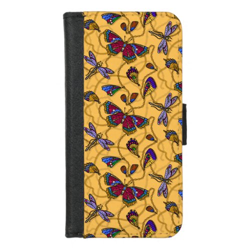 Jewellery butterflies and dragonflies on yellow iPhone 87 wallet case