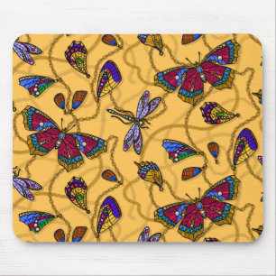 Jewellery butterflies and dragonflies on yellow mouse pad