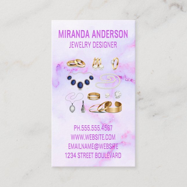 Jewelry Accessories | Purple Marble  Business Card (Front)