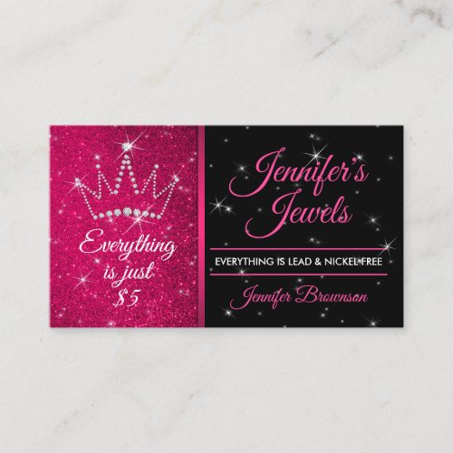 Jewelry and Accessories Glitter Pink Diamond Crown Business Card