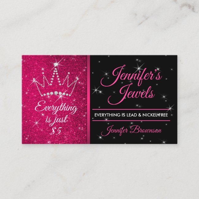 Jewelry and Accessories Glitter Pink Diamond Crown Business Card