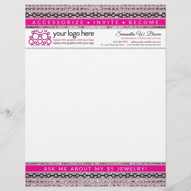 Jewelry and accessories glitz pink diamonds letterhead (Front)