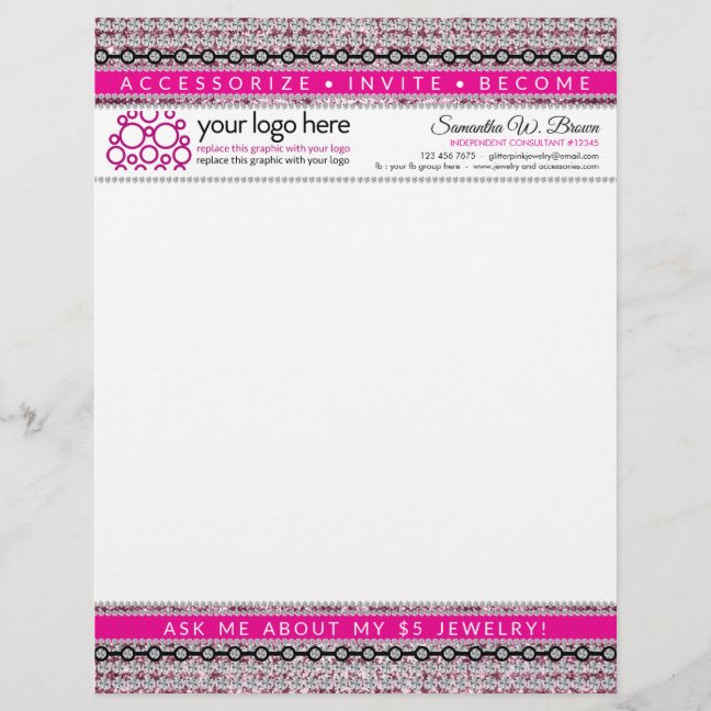 Jewelry and accessories glitz pink diamonds letterhead