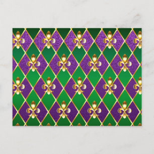 Jewelry Background Mardi Gras Announcement Postcard