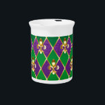 Jewelry Background Mardi Gras Beverage Pitcher<br><div class="desc">jewelry,  background on  Mardi Gras of purple and green rhombus,  decorated gold lilies.</div>