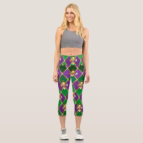 Jewelry Background Mardi Gras Capri Leggings