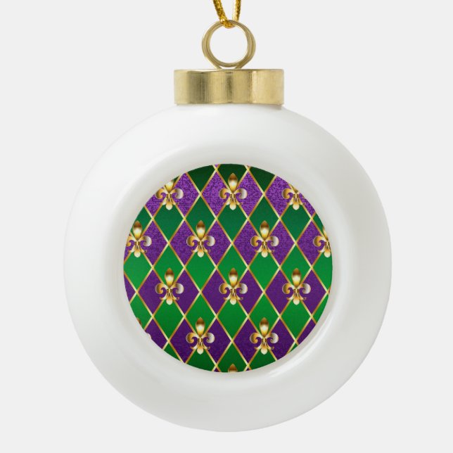 Jewelry Background Mardi Gras Ceramic Ball Christmas Ornament (Front)