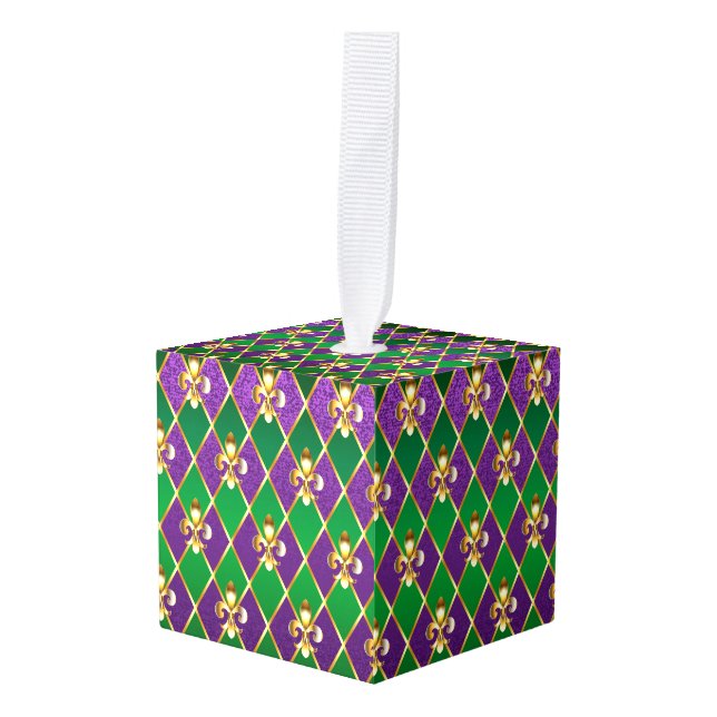 Jewelry Background Mardi Gras Cube Ornament (Front Angled)