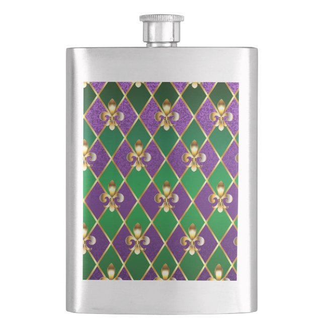 Jewelry Background Mardi Gras Flask (Front)
