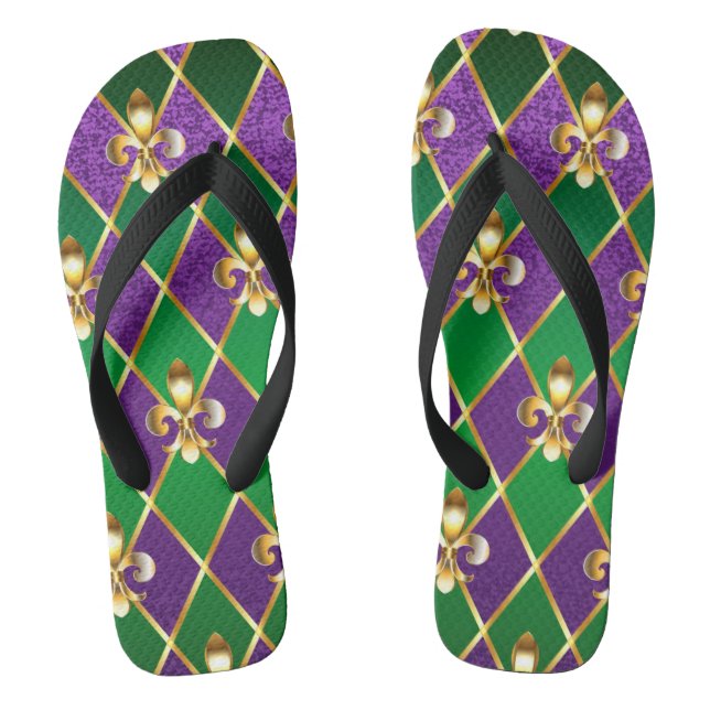 Jewelry Background Mardi Gras Flip Flops (Footbed)