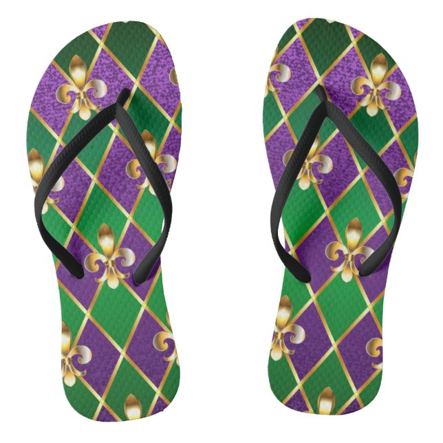 Jewelry Background Mardi Gras Flip Flops (Footbed)
