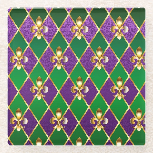 Jewelry Background Mardi Gras Glass Coaster (Front)
