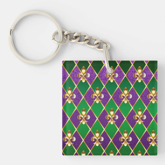Jewelry Background Mardi Gras Keychain (Front)