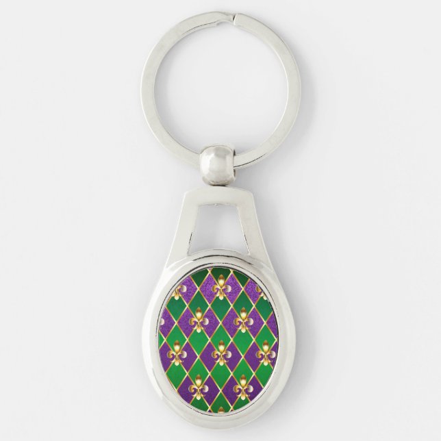 Jewelry Background Mardi Gras Keychain (Front)