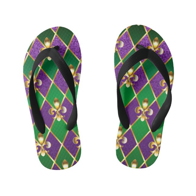 Jewelry Background Mardi Gras Kid's Flip Flops (Footbed)