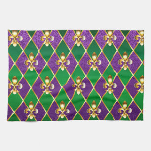 Jewelry Background Mardi Gras Kitchen Towel