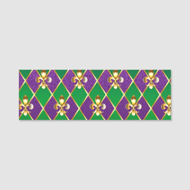 Jewelry Background Mardi Gras Name Tag (Front)