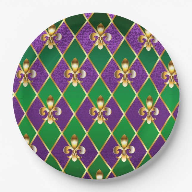 Jewelry Background Mardi Gras Paper Plates (Front)