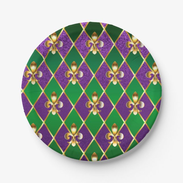 Jewelry Background Mardi Gras Paper Plates (Front)