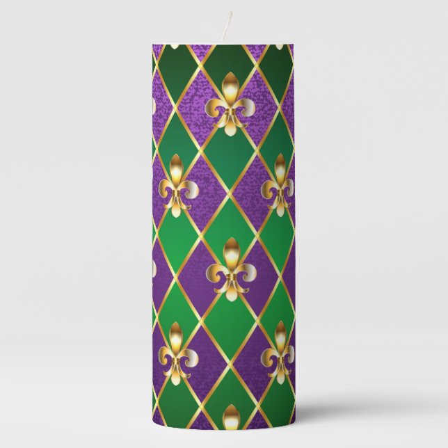 Jewelry Background Mardi Gras Pillar Candle (Front)