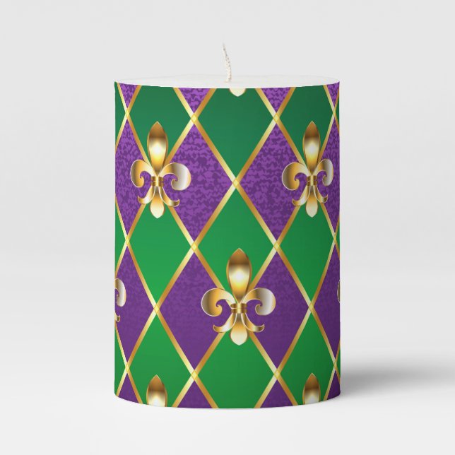 Jewelry Background Mardi Gras Pillar Candle (Front)