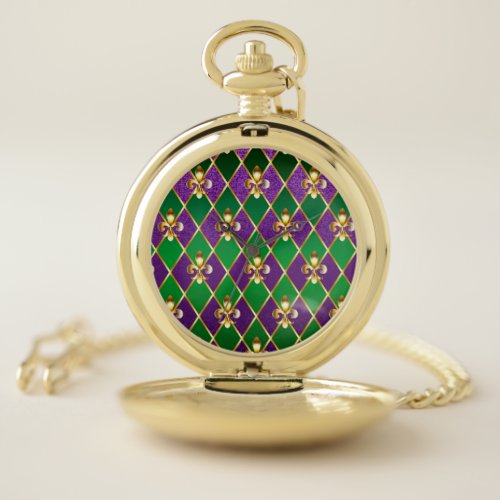 Jewelry Background Mardi Gras Pocket Watch