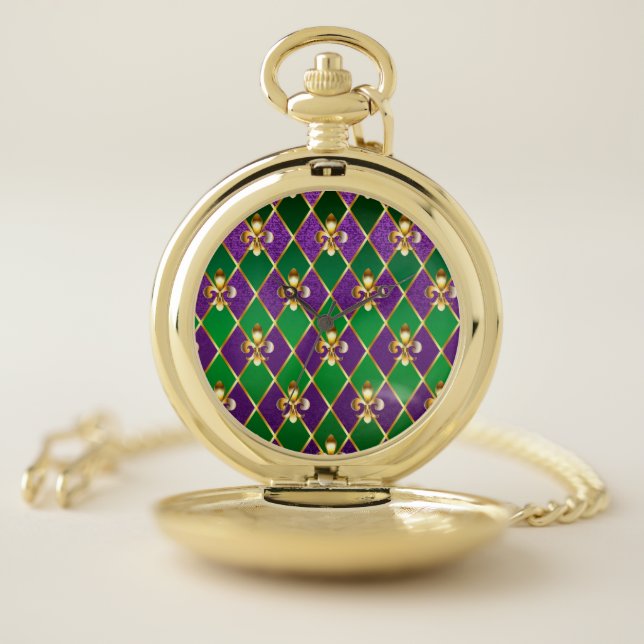 Jewelry Background Mardi Gras Pocket Watch (Inside)