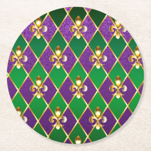 Jewelry Background Mardi Gras Round Paper Coaster