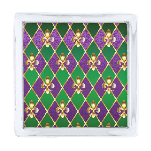 Jewelry Background Mardi Gras Silver Finish Lapel Pin (Front)