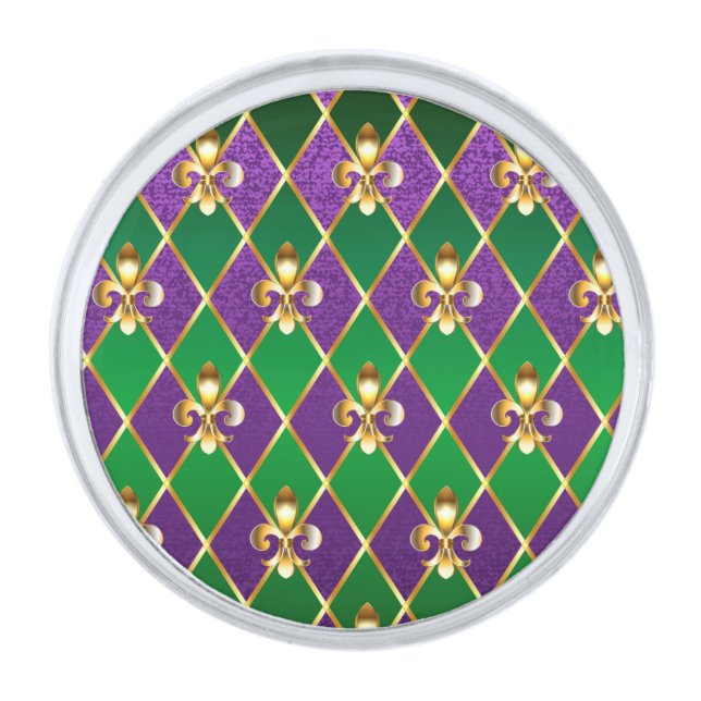 Jewelry Background Mardi Gras Silver Finish Lapel Pin (Front)