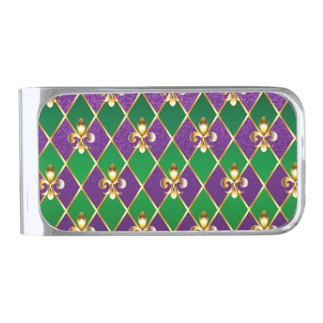 Jewelry Background Mardi Gras Silver Finish Money Clip (Front)