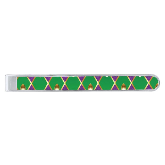 Jewelry Background Mardi Gras Silver Finish Tie Bar (Front)