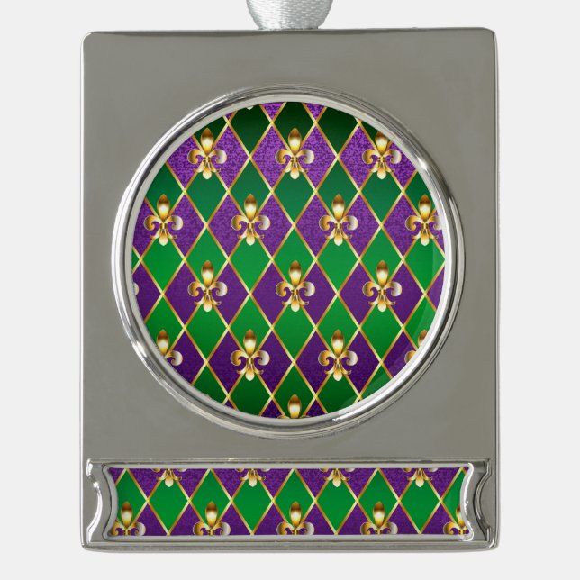 Jewelry Background Mardi Gras Silver Plated Banner Ornament (Front)