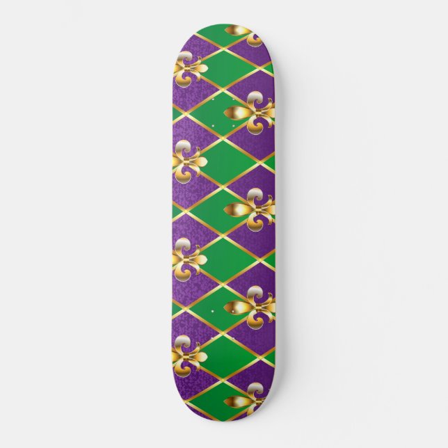 Jewelry Background Mardi Gras Skateboard (Front)