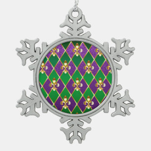 Jewelry Background Mardi Gras Snowflake Pewter Christmas Ornament