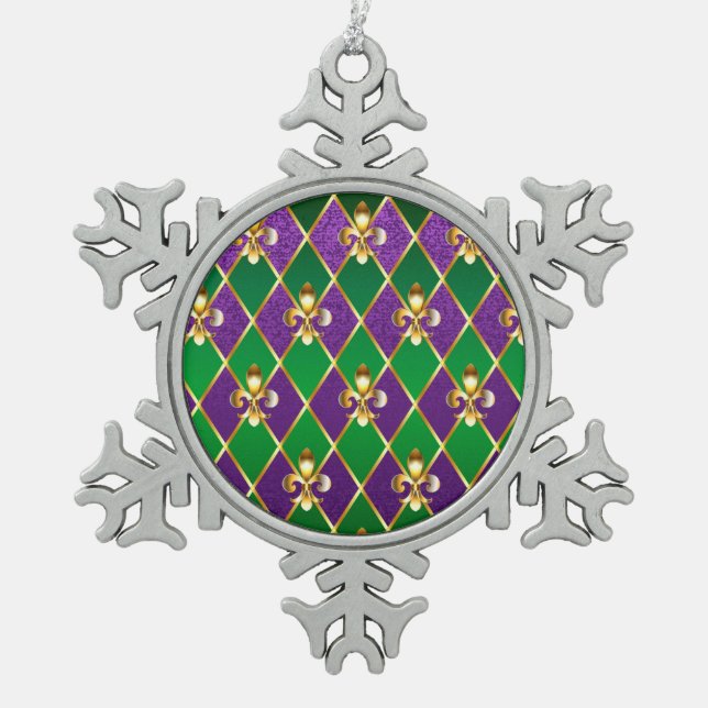 Jewelry Background Mardi Gras Snowflake Pewter Christmas Ornament (Front)