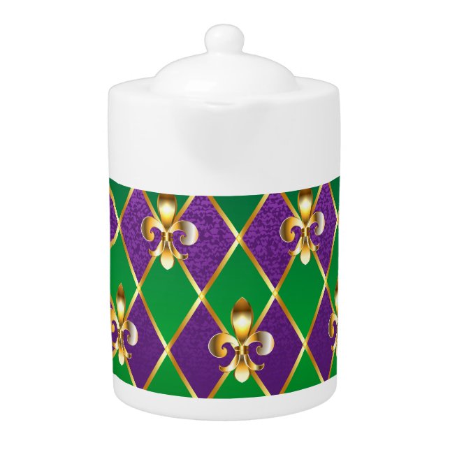 Jewelry Background Mardi Gras Teapot (Front)