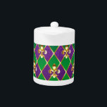 Jewelry Background Mardi Gras Teapot<br><div class="desc">jewelry,  background on  Mardi Gras of purple and green rhombus,  decorated gold lilies.</div>