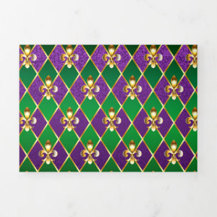 Jewelry Background Mardi Gras Tri-Fold Holiday Card