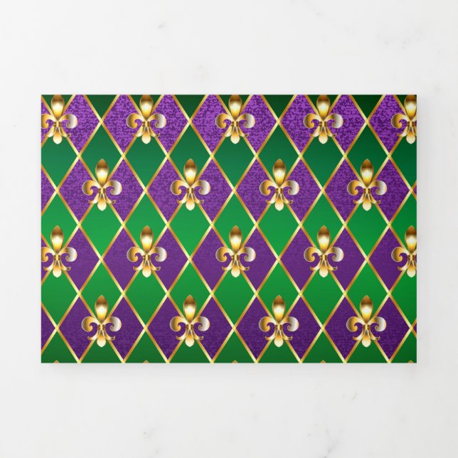 Jewelry Background Mardi Gras Tri-Fold Holiday Card (Cover)