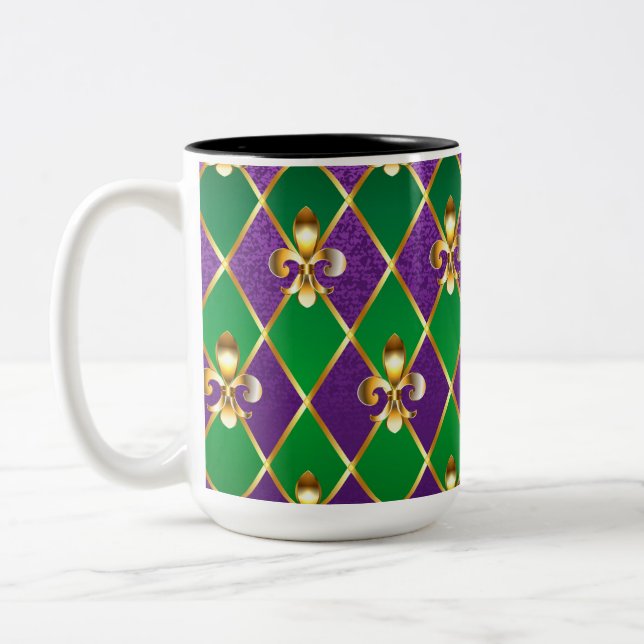 Jewelry Background Mardi Gras Two-Tone Coffee Mug (Left)